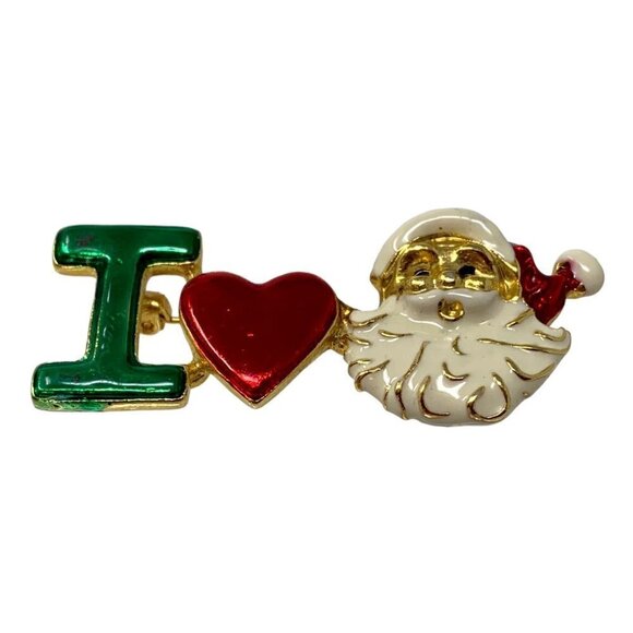 Santa Claus Brooch Vintage Brooch Red White Green Enamel Signed SFJ Number 0190 - Picture 1 of 12
